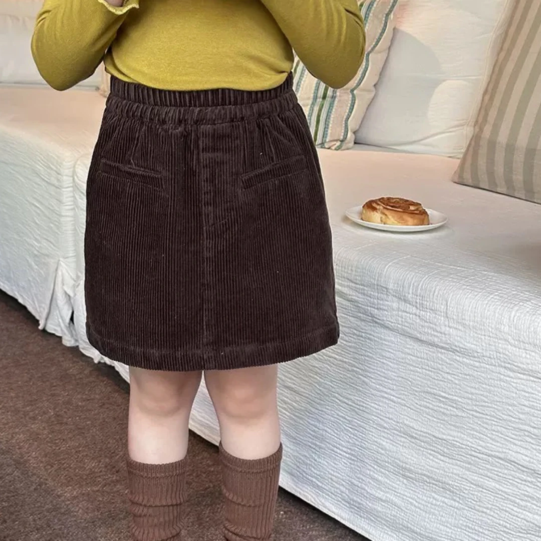 拉萨发货 2025秋冬新款儿童灯芯绒短裙女童洋气纯色百搭半身裙