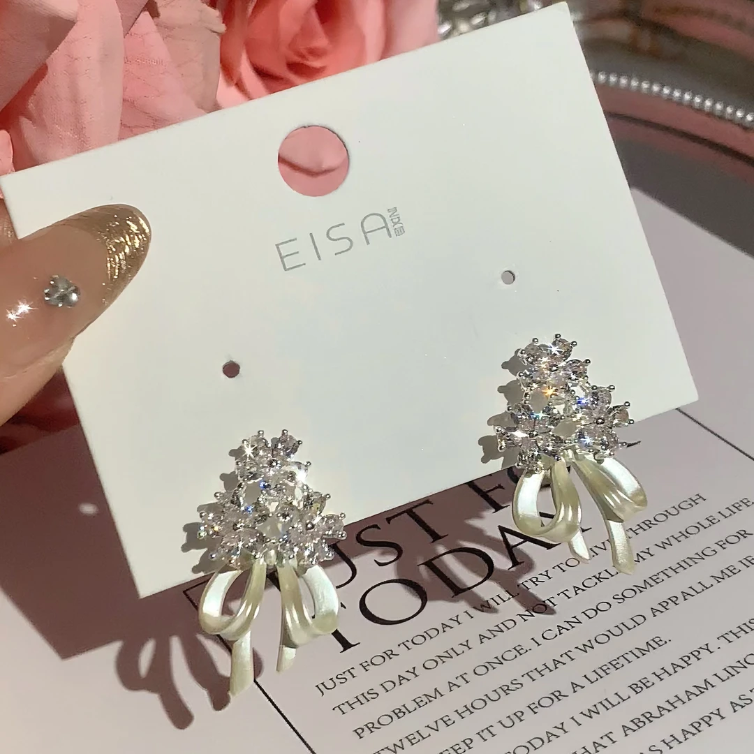 铜合金锆石耳饰 满满耳环 花朵蝴蝶结锆石耳钉小众设计感温柔耳饰