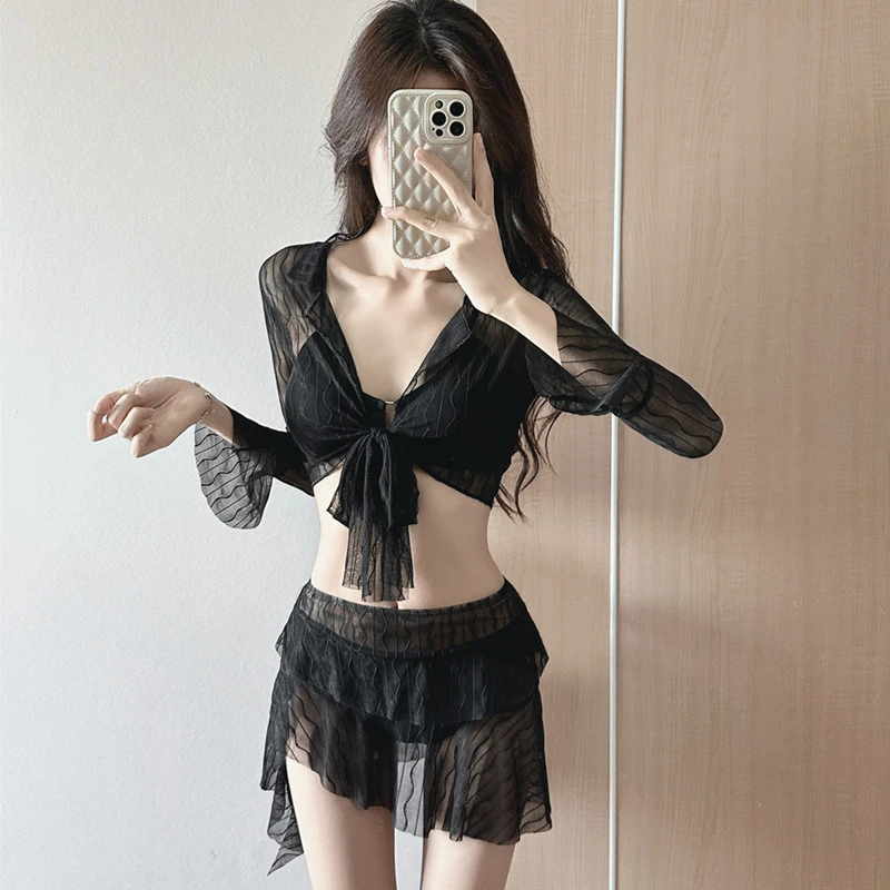 比基尼泳衣女2025新款高级感显瘦性感遮肚四件套性感分体温泉纯欲