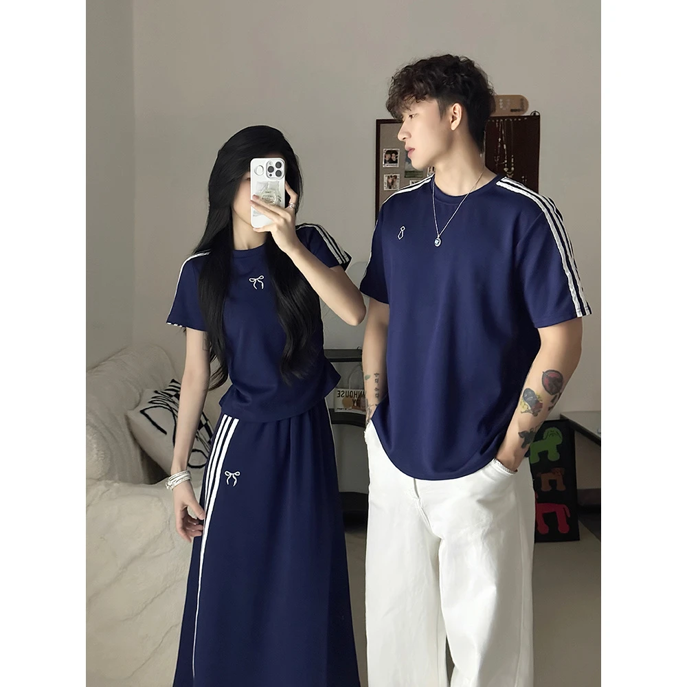 情侣装宽松显瘦半身裙运动套装女夏季韩版短袖t恤休闲两件套男T恤