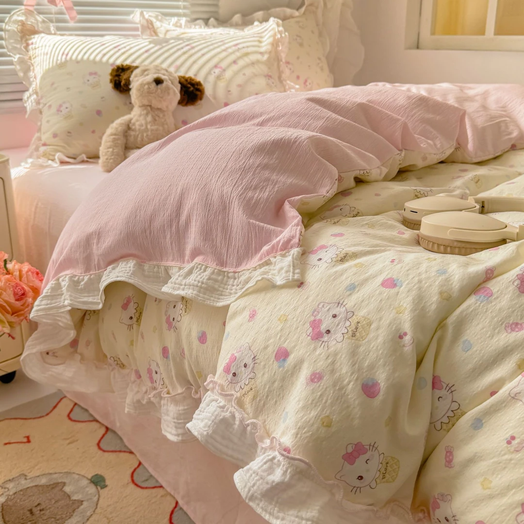 少女心花边床上四件套非全棉纯棉床品床单被套学生三件套2025新款
