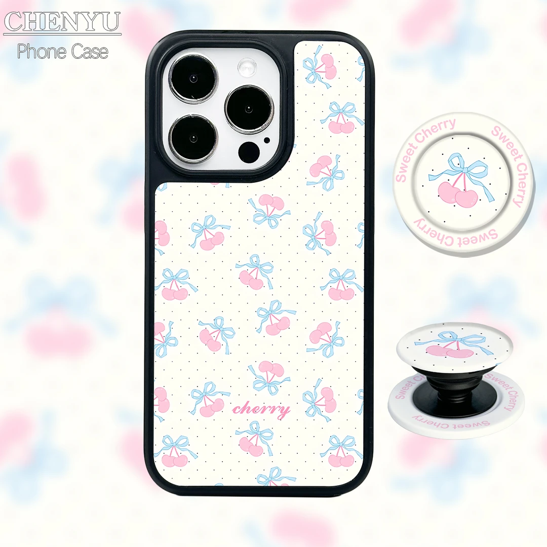 清新蓝带樱桃磁吸磨砂壳适用苹果16promax华为p70小米高级防摔壳
