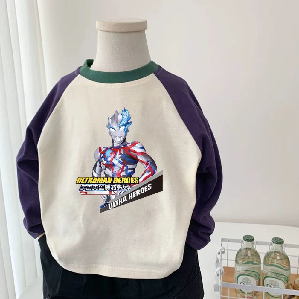 100纯棉T恤宝宝长袖上衣男童奥特曼超人衣服春秋儿童装潮牌打底衫