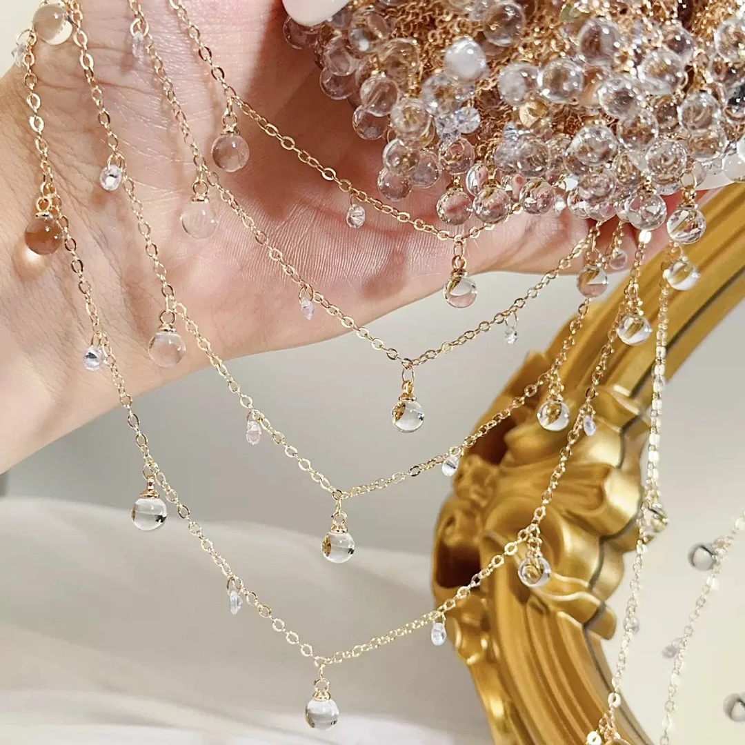 编号450 清雨~diy链条高保色冰透白琉璃锆石链条单吊水晶琉璃