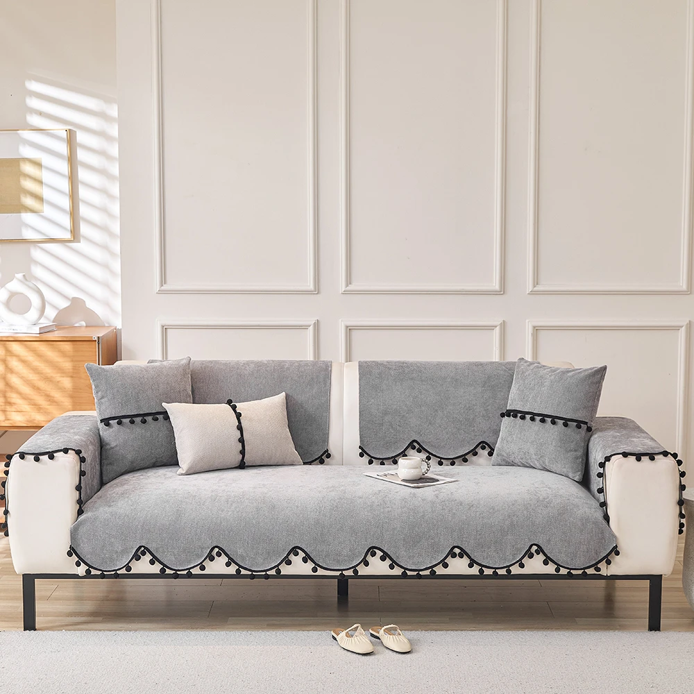 四季通用异形纯色雪尼尔沙发垫时尚简约高级防滑防猫抓坐垫沙发套