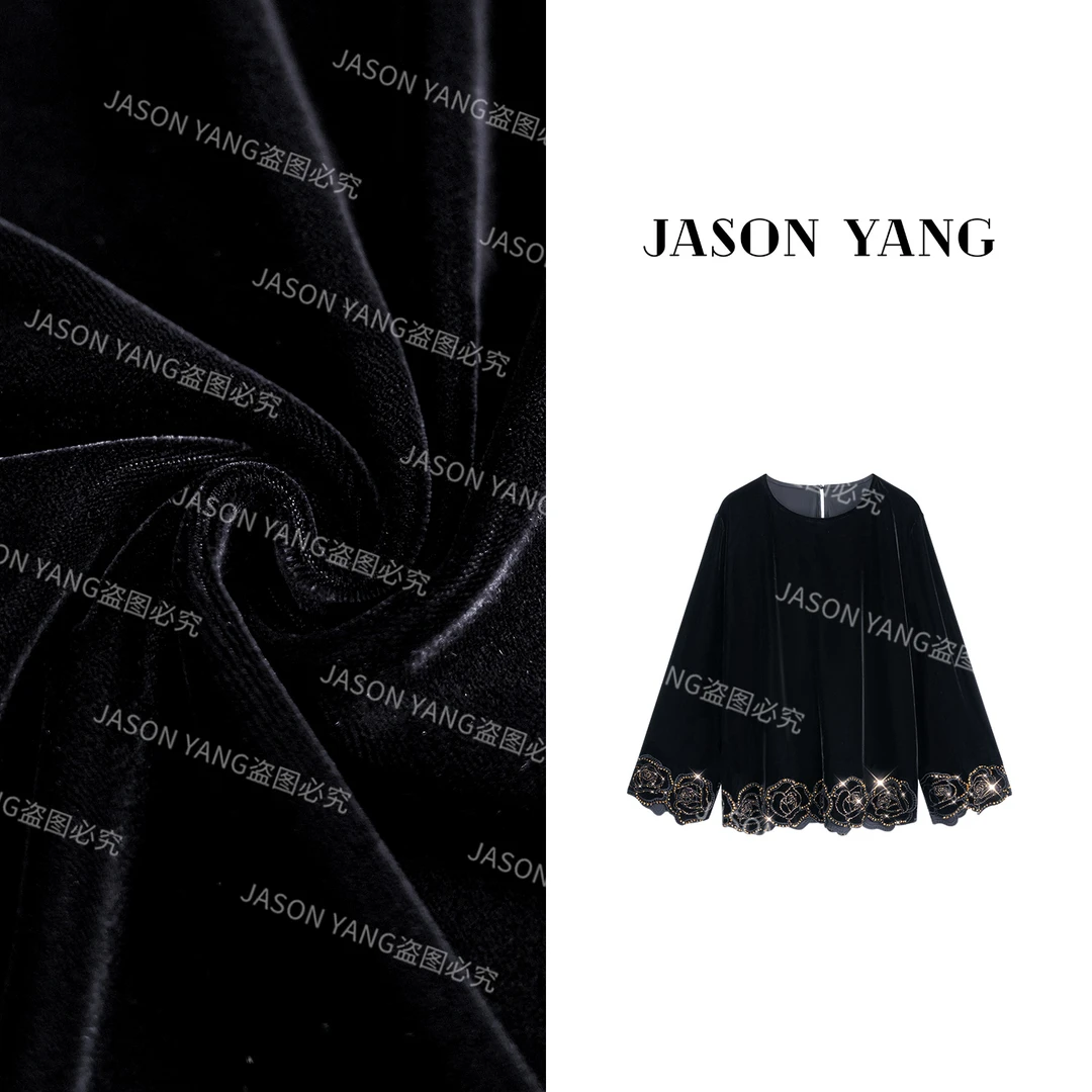 阿鱼家  早秋新款高级感显瘦丝绒休闲上衣A74