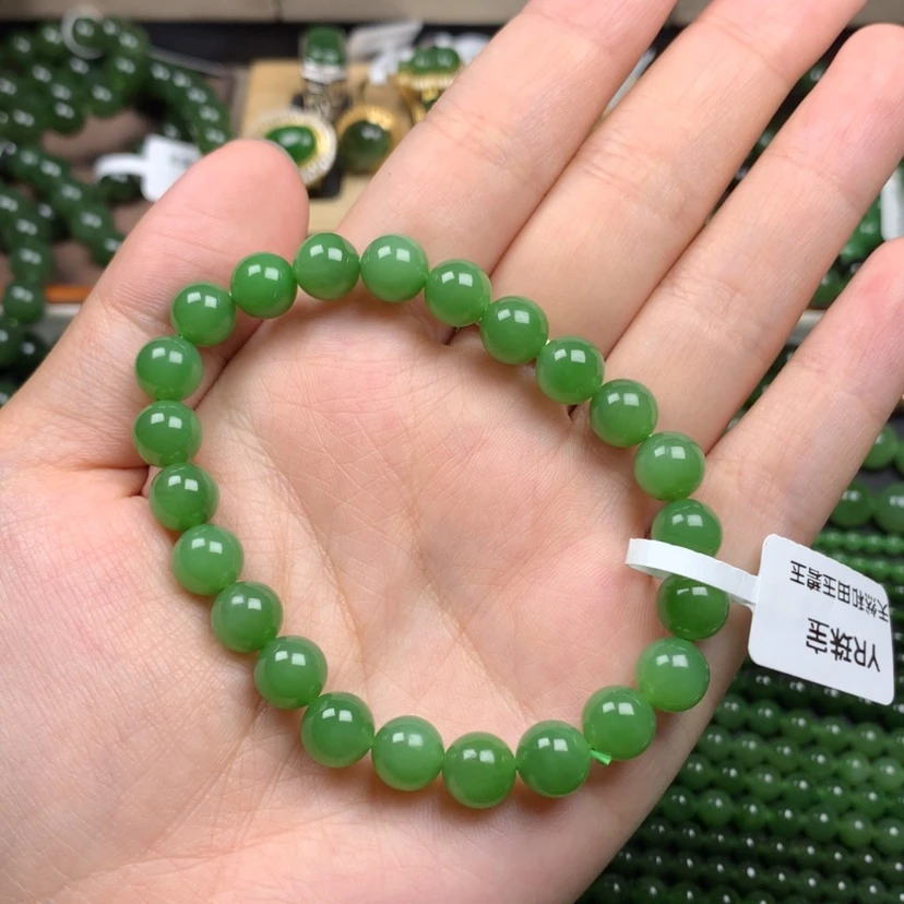 【闪购商品】手串未镶嵌和田玉（碧玉）8m果阳绿无黑