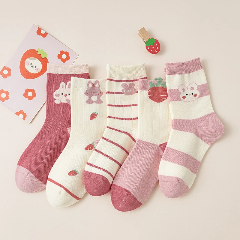 B类女童袜子棉春秋季儿童韩版ins卡通潮娃秋天女孩可爱无骨中筒袜