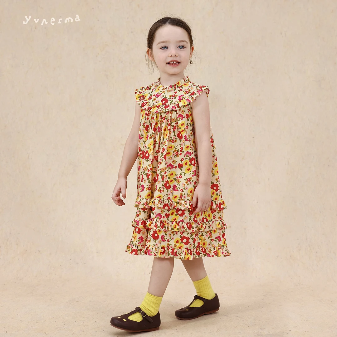 允儿妈女童夏季新款小众碎花纯棉连衣裙宝宝洋气公主裙儿童裙子潮