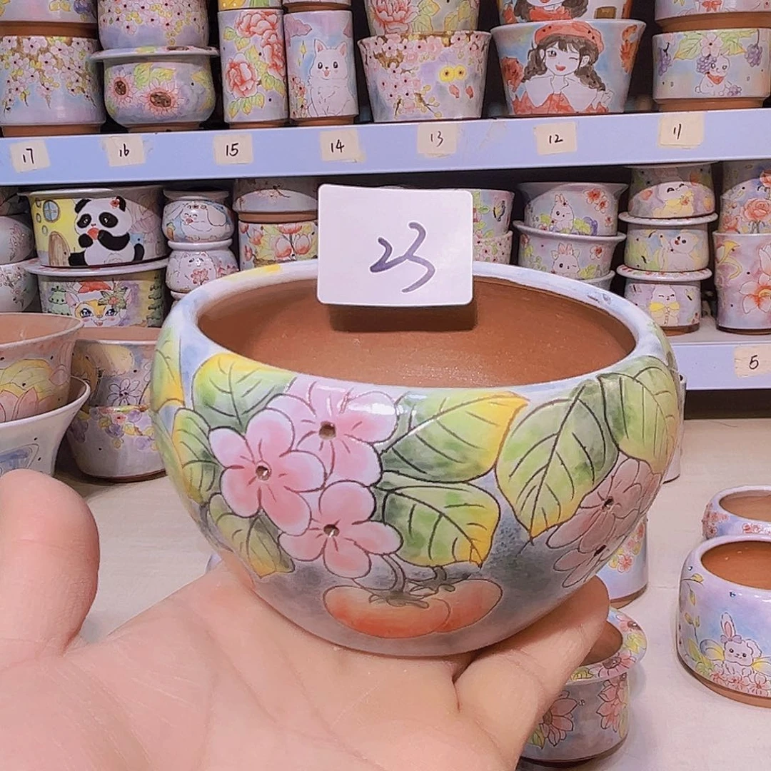 罐多肉植物手绘花盆景德镇粗陶23