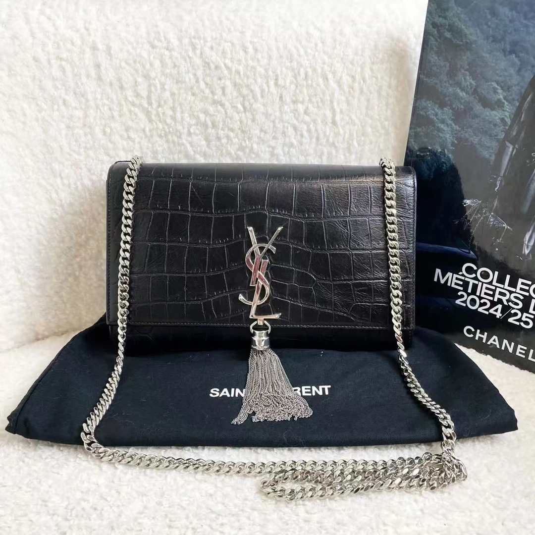 99新 YSL/圣罗兰 黑银公压纹流苏kate中/84720338/12期/代卖服务