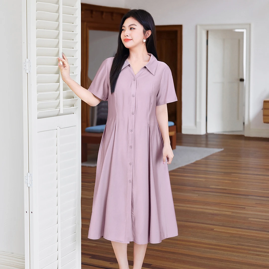 【气质知性系带收腰显瘦V领连衣裙】MsShe大码女装2025秋装A2507011