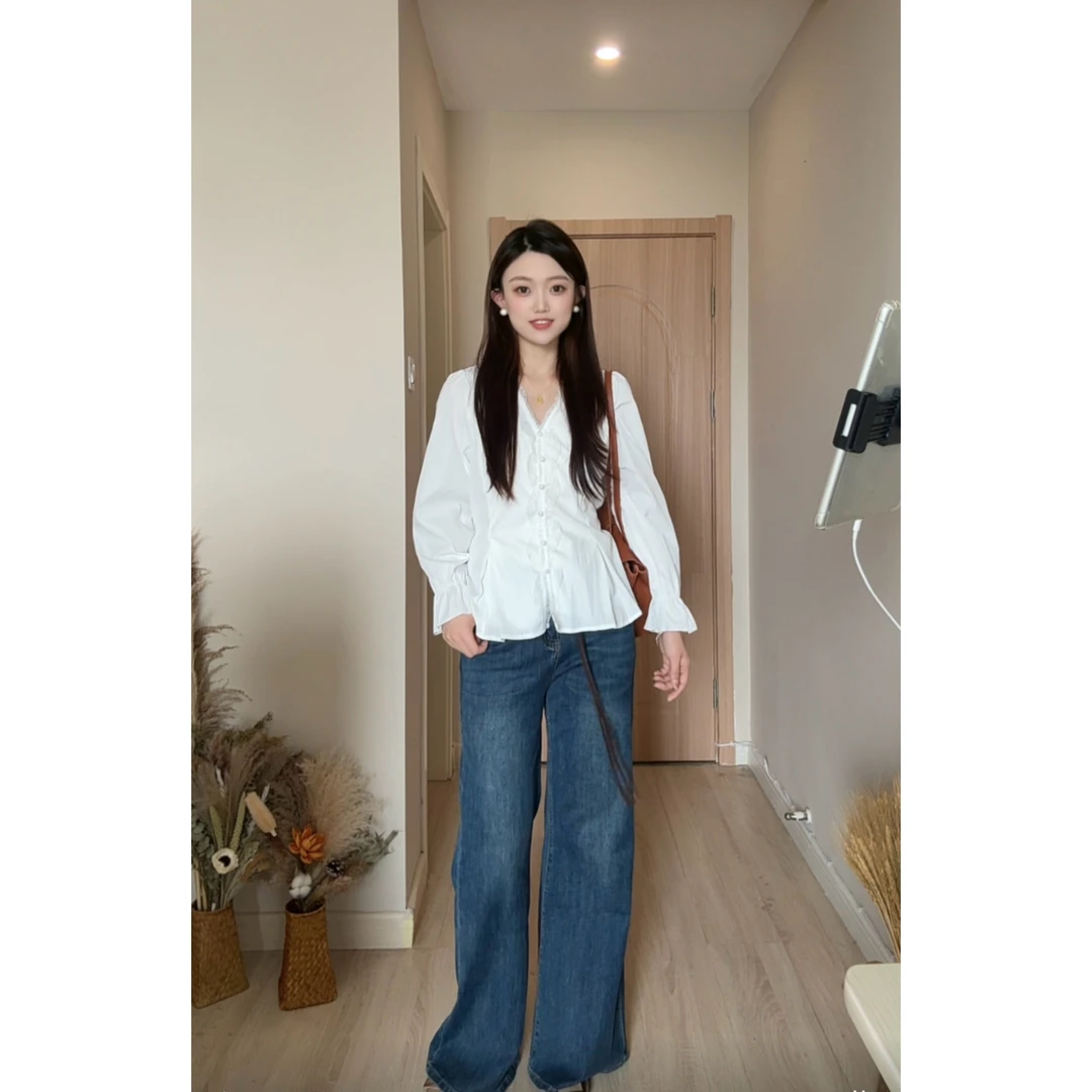 【运费补贴】2025秋新款大码女装胖MM蕾丝拼接长袖衬衫显瘦上衣8287