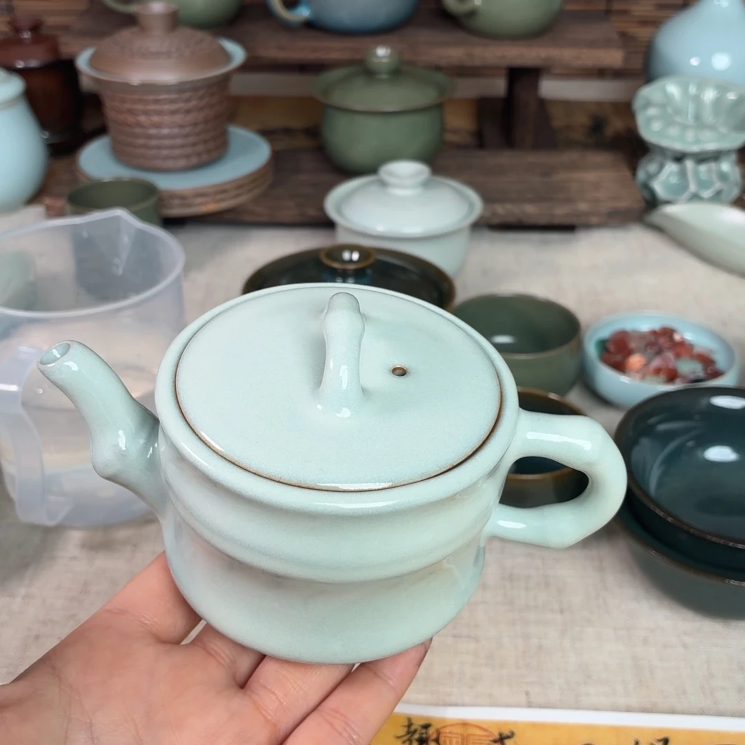 陶摆件玉珠白竹节壶微瑕