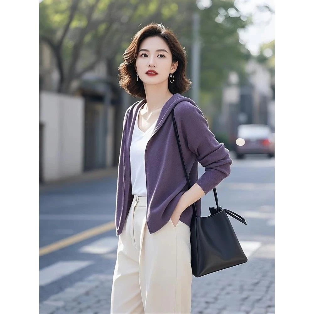 今年流行女装时髦洋气上衣独特漂亮连帽紫色卫衣外套春季2025新款