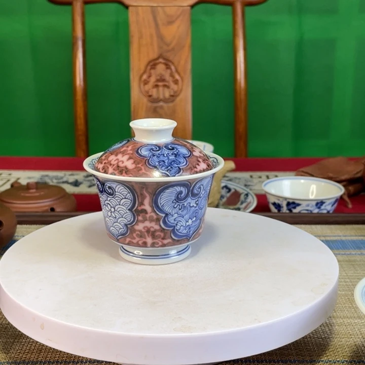 陶盖碗盖碗茶杯青花茶杯子