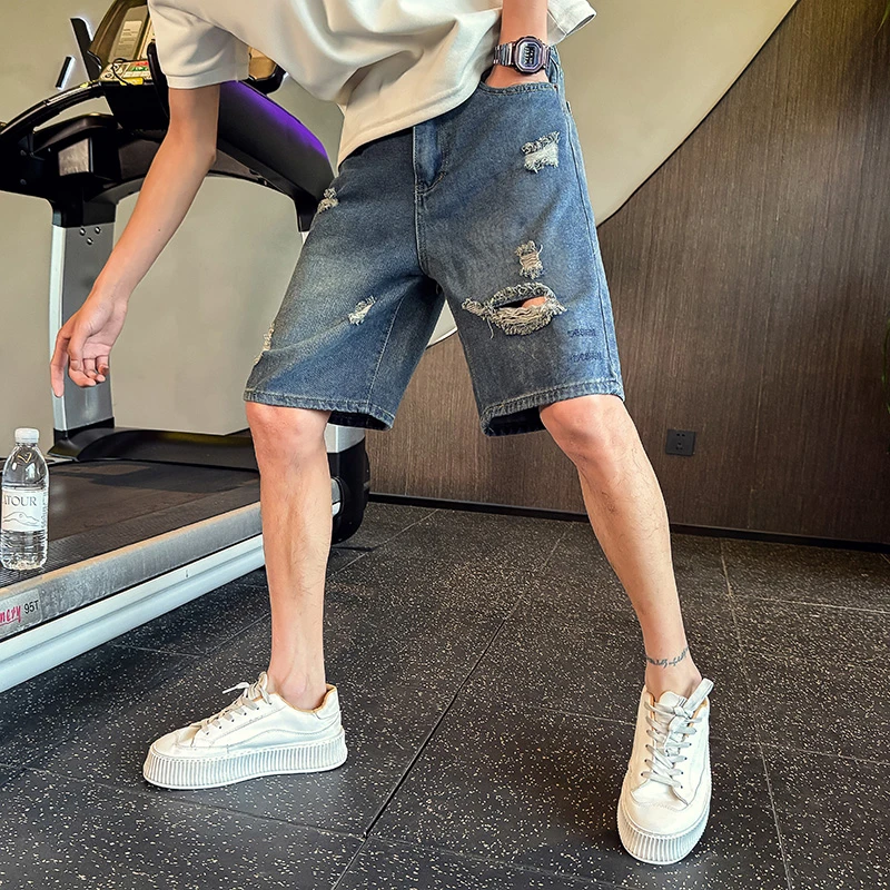破洞牛仔短裤男款夏季新款男生休闲五分裤高级感夏天痞帅潮男裤子