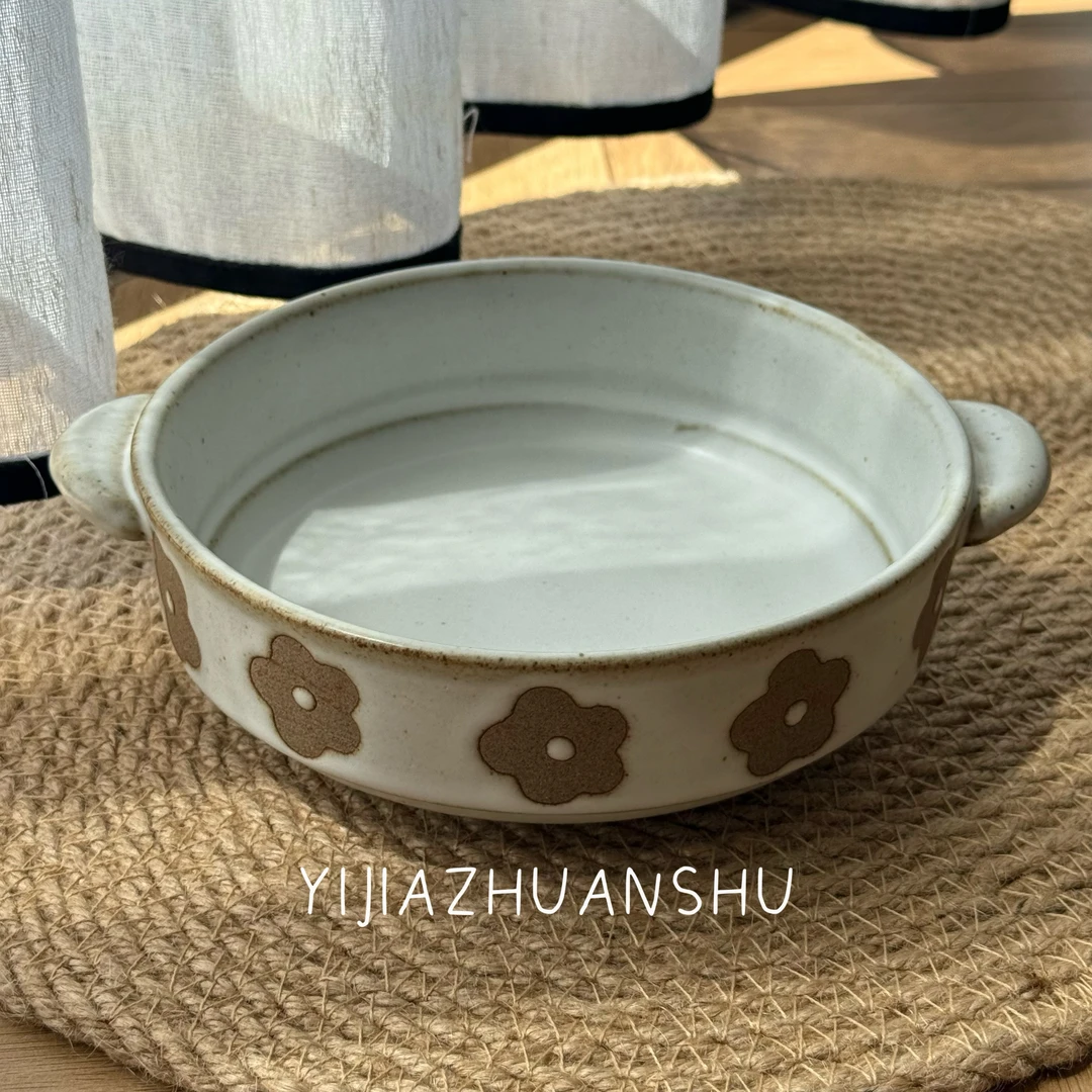 雪朵系列特别好看果盘复古水果盘粗陶盘围炉煮茶点心盘6.5英寸
