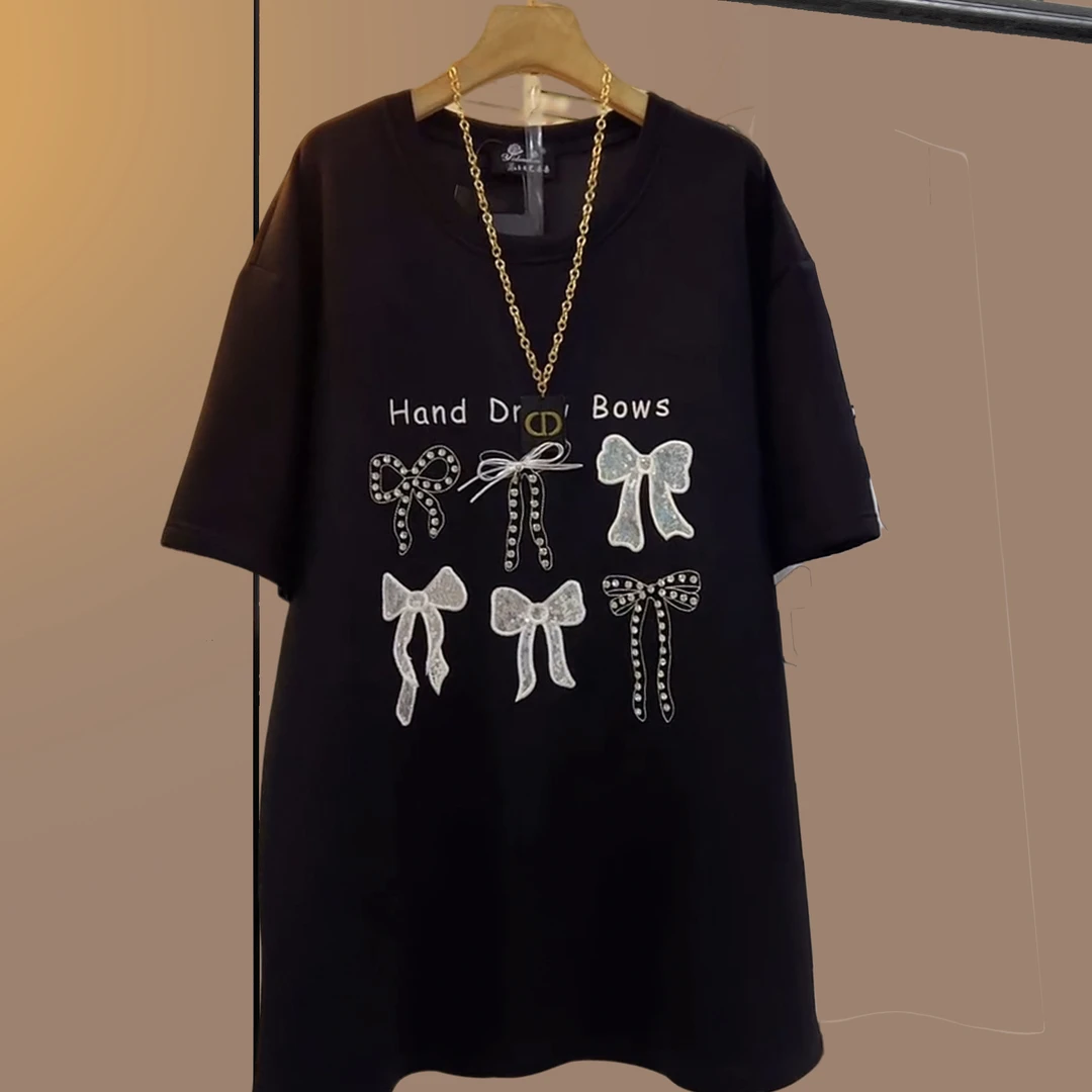 夏季大码女装胖妹妹黑色大版遮肉显瘦宽松百搭短款半袖上衣大衫