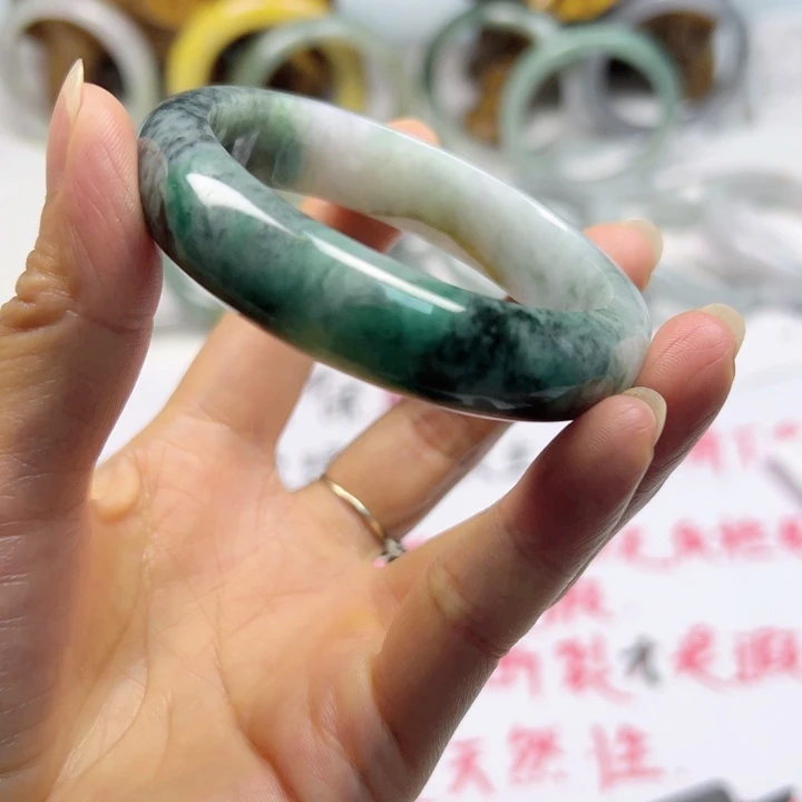翡翠手镯未镶嵌纯天然缅甸A货翡翠手镯54.5