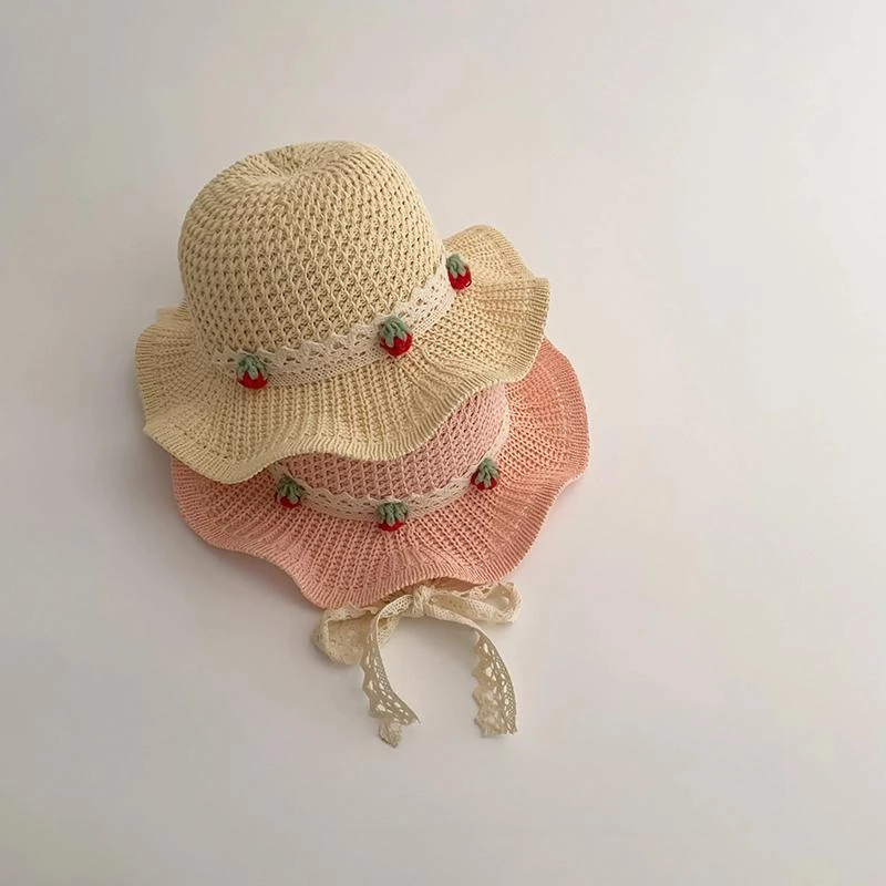 儿童帽子夏季薄款大帽檐编织系带草帽女宝宝出游沙滩防晒太阳帽潮