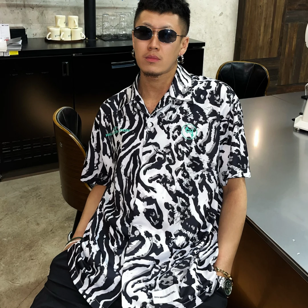 CityHallucination2.0〔斑豹〕街头时尚雅痞透气古巴领短袖衬衫