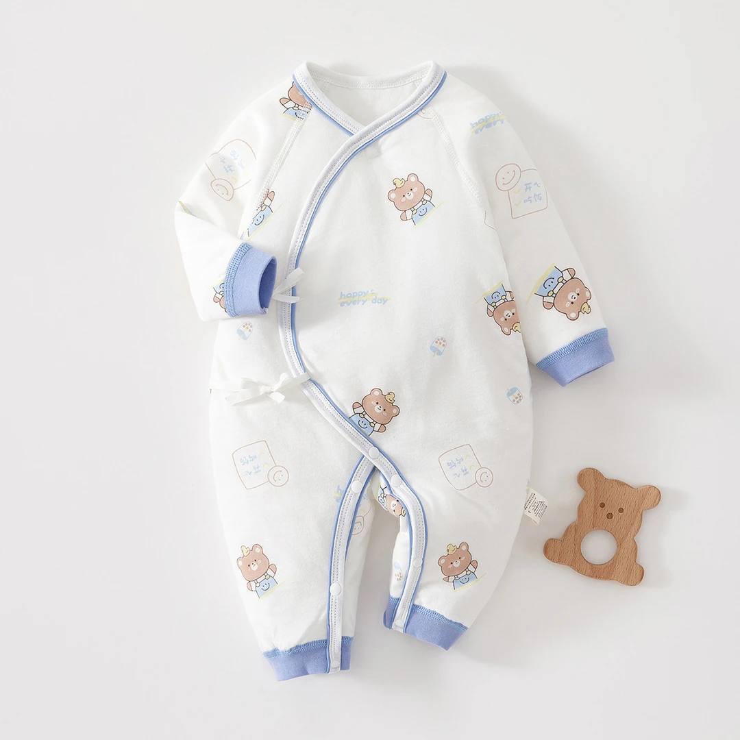 40克薄棉新生儿夹棉连体衣春秋冬宝宝薄棉护肚哈衣无骨纯棉婴儿服