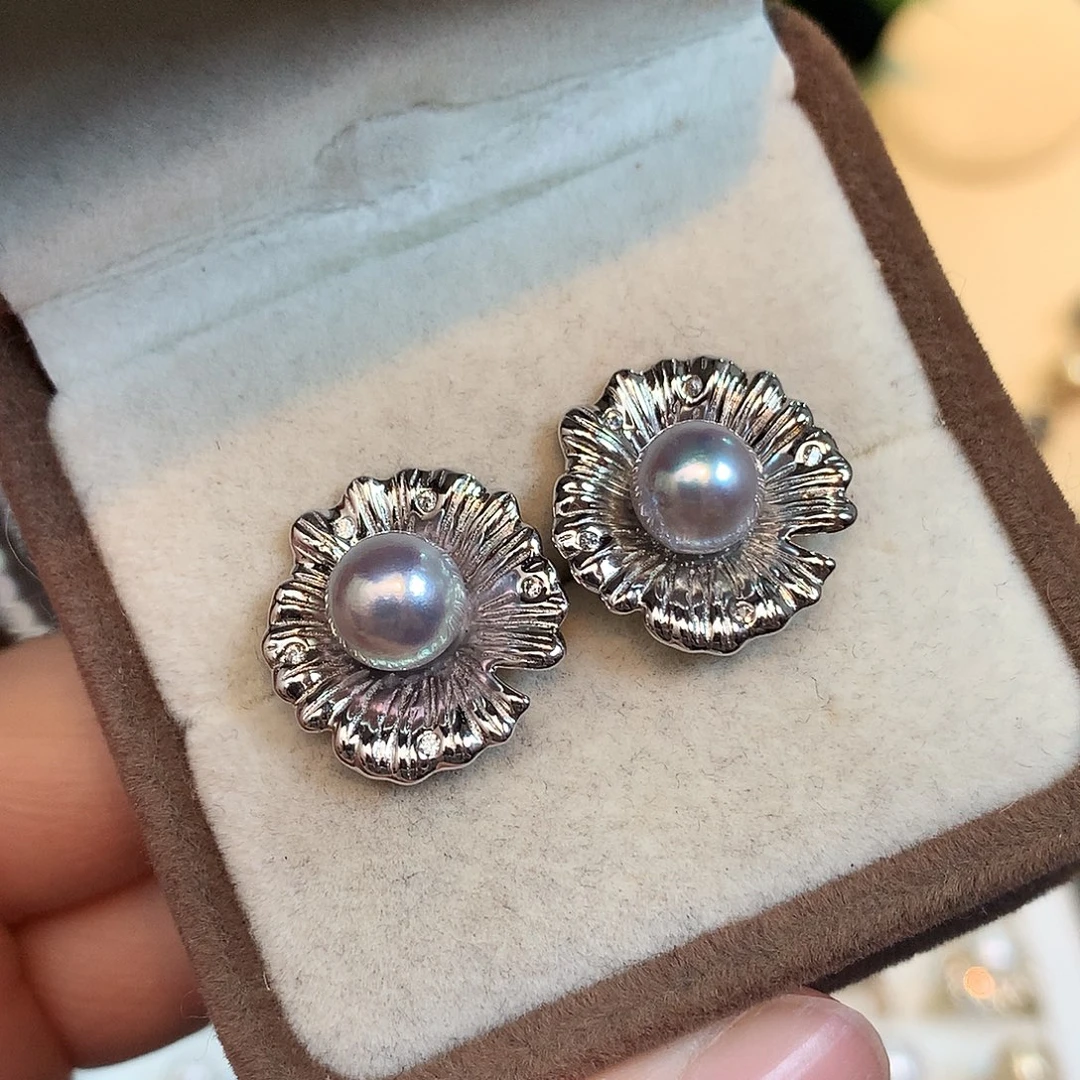 银S925镶嵌海水珍珠耳环