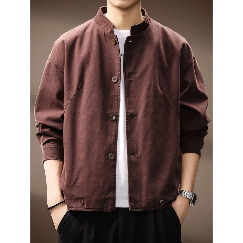 班奈悦新款高端立领设计外套男士棉重磅工装秋季宽松休闲夹克男