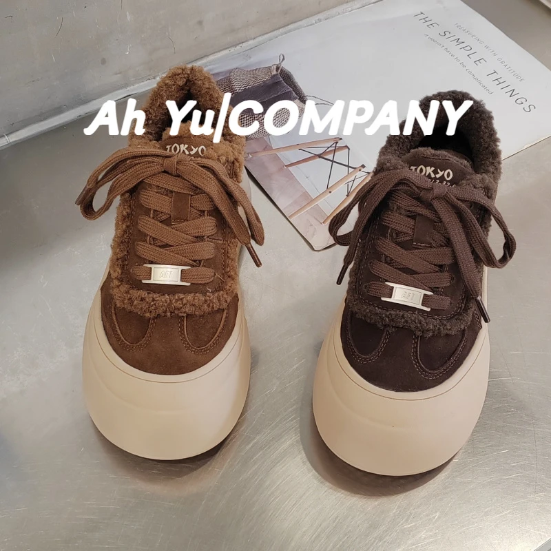 魔术贴加绒大头面包鞋女2025秋冬新款软底丑萌鞋厚底松糕鞋女舒适