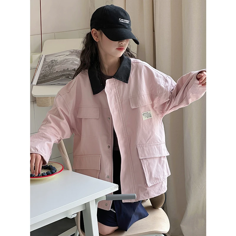 k28534女童工装外套儿童上衣2025春装新款女大童春秋夹克时髦外套