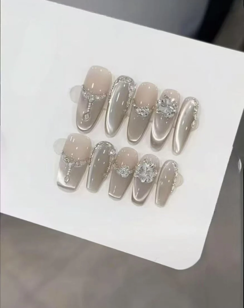 苍山赴雪纯手工光疗美甲贴果冻贴片指甲穿戴甲简约梯形重复使用