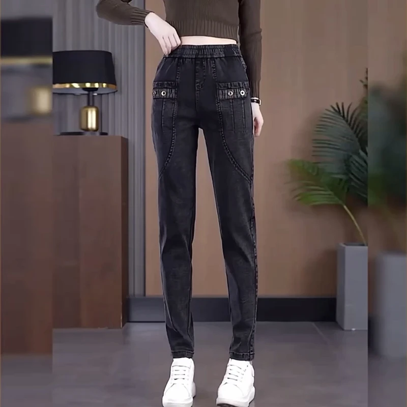 高腰弹力牛仔哈伦裤女2025春秋新款铅笔裤修身显瘦时尚洋气休闲裤