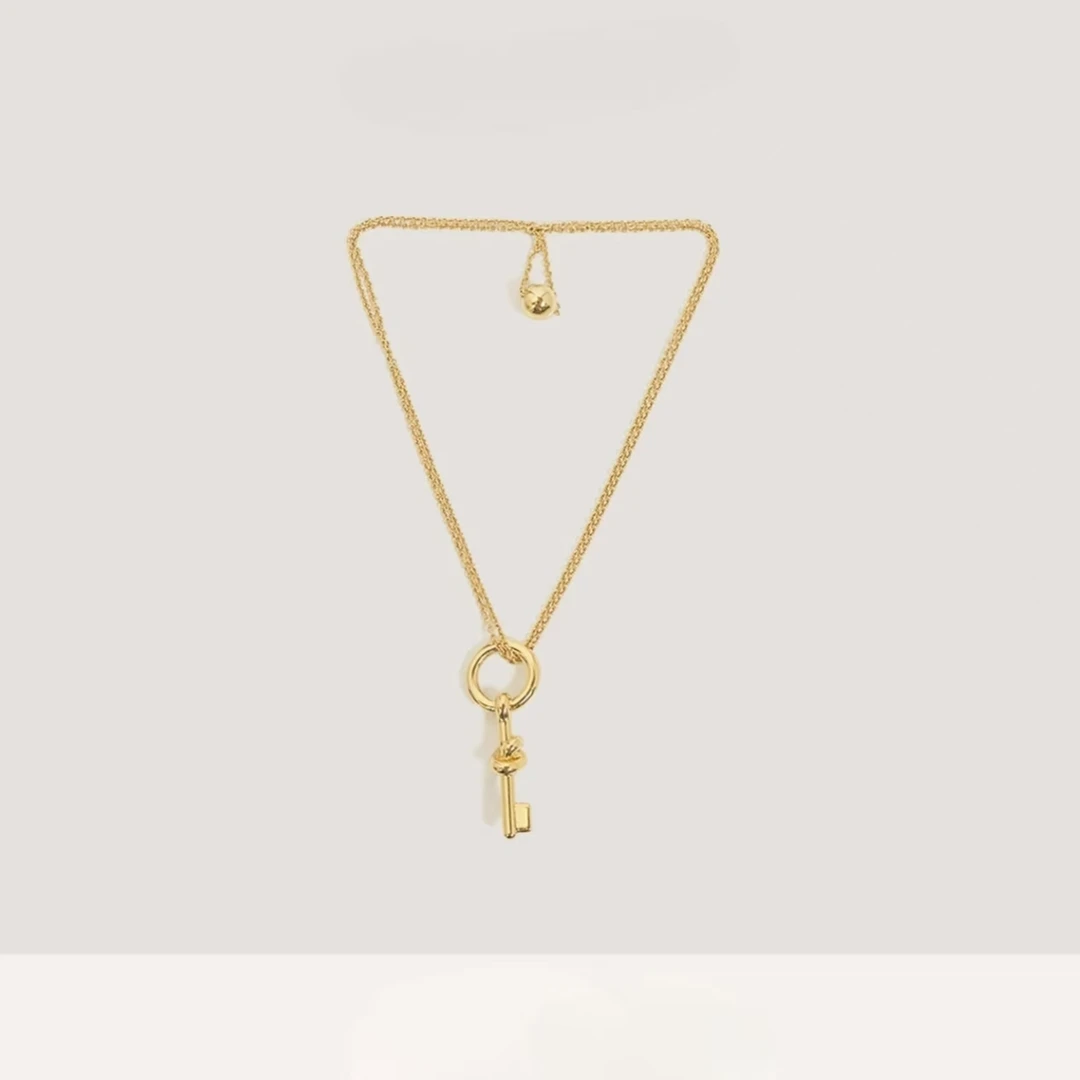 铜合金项链 铜合金项链 法式Key扭结镀金银毛衣项链