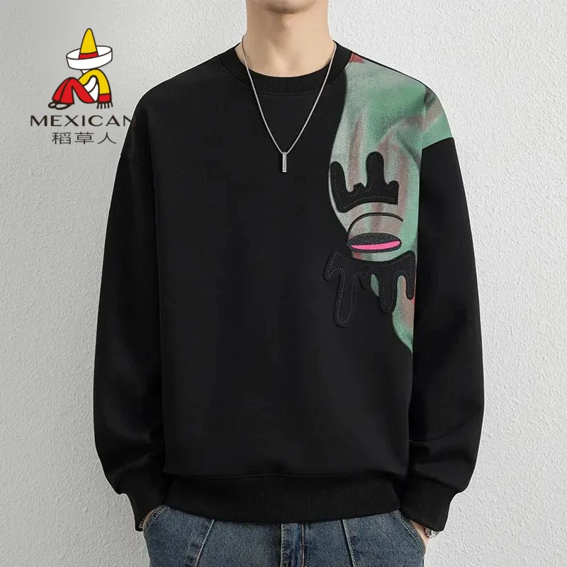 稻草人长袖T恤男士春秋季2025新款圆领帅气亲肤潮流百搭宽松卫衣