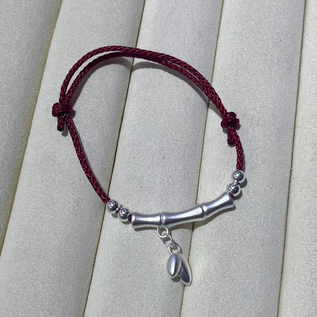 足银布艺手链 安哥拉红绳足银竹节手链ZT121745