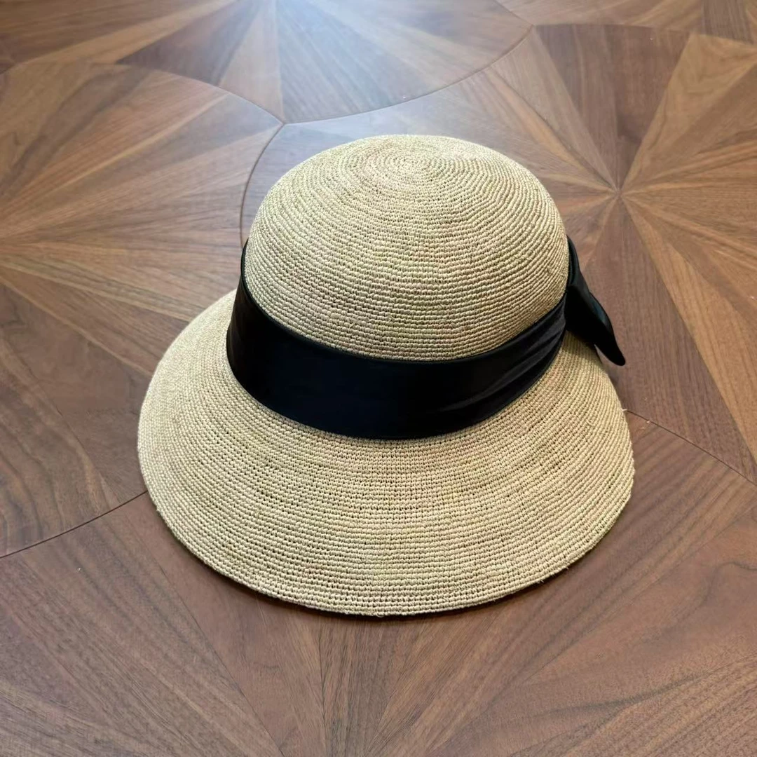 MYL  2025夏季新品拉菲草编织蝴蝶结礼帽时尚弯檐圆顶遮阳帽