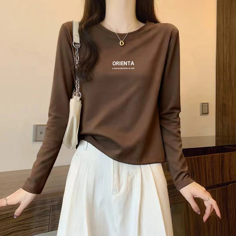 2025年新款t恤女长袖春秋冬季宽松显瘦圆领洋气内搭打底衫上衣潮
