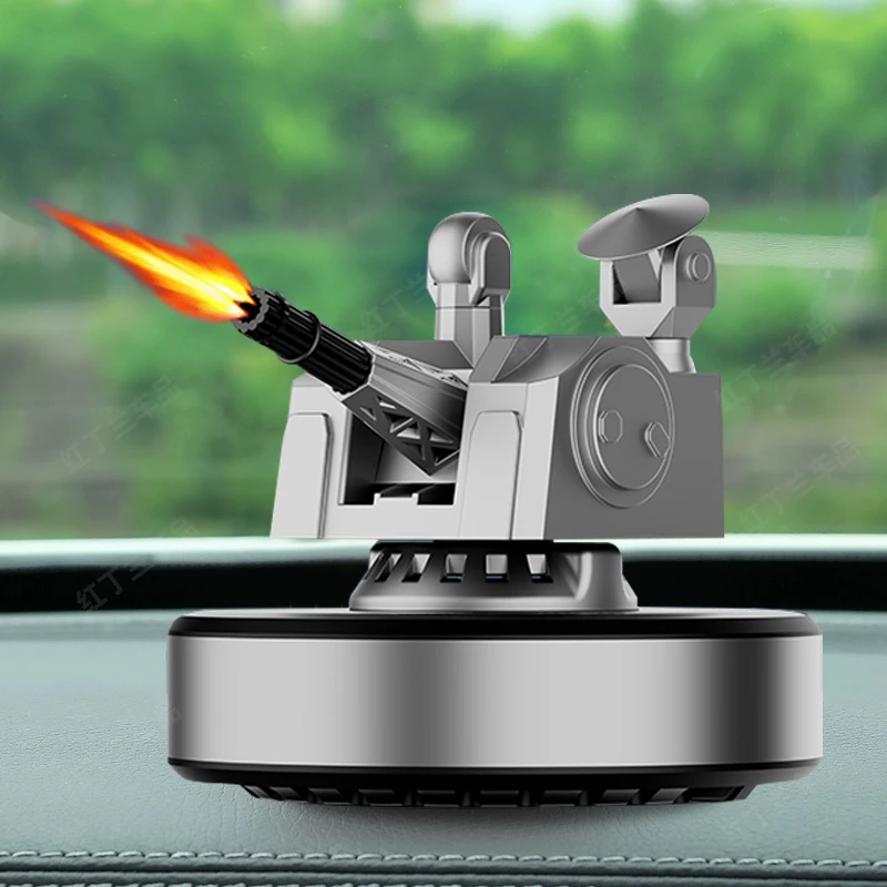 新款车载香薰近防炮摆件太阳能光自动旋转1130创意中控台军迷装饰