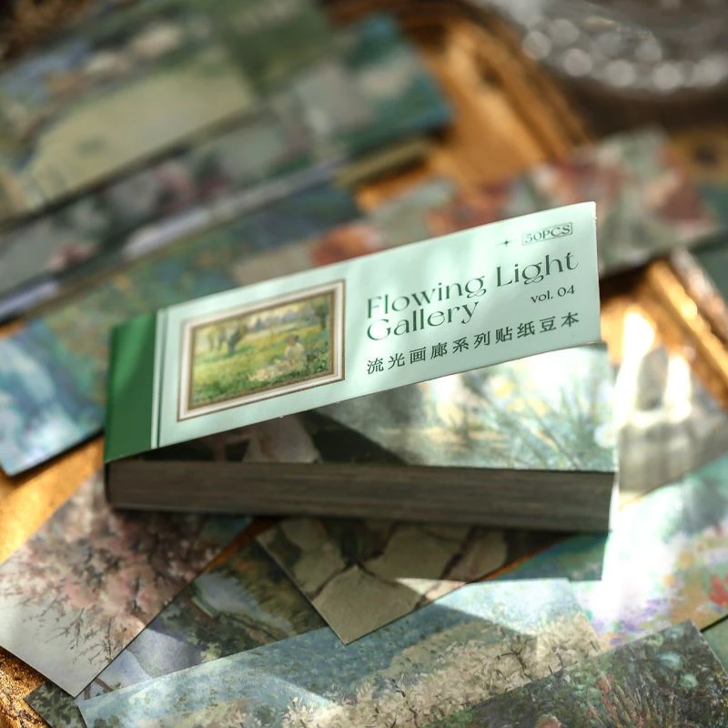 复古流光画廊和纸贴纸豆本 ins风创意植物手帐素材装饰封口贴贴画