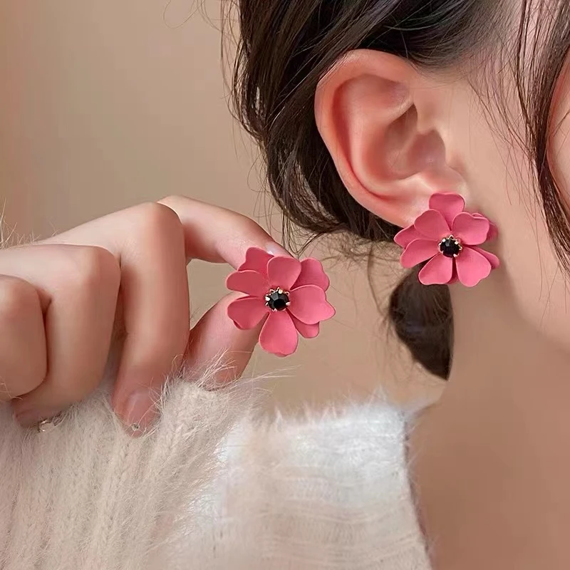 铜合金耳饰 乌梅子酱气质ins森系红色小香风清新酱粉色时尚耳钉