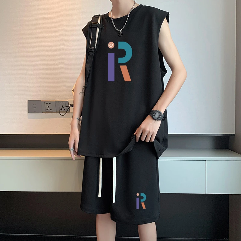 不起球青少年男士夏季清凉套装帅气无袖背心短裤薄款搭配两件套潮
