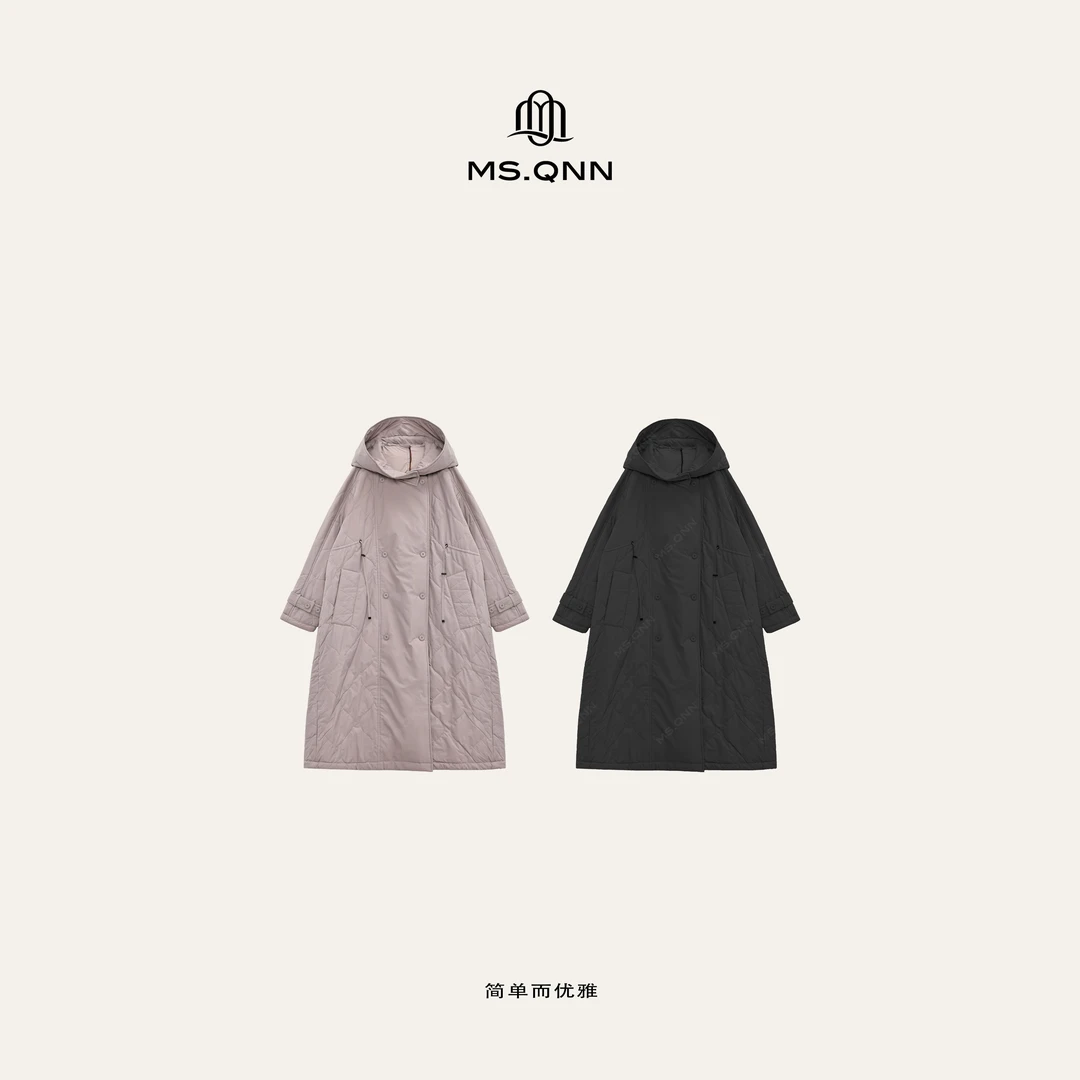 Ms.Qnn‘秘鲁羊驼系列’长款收腰双排扣连帽棉服外套 37C2035 Q姐