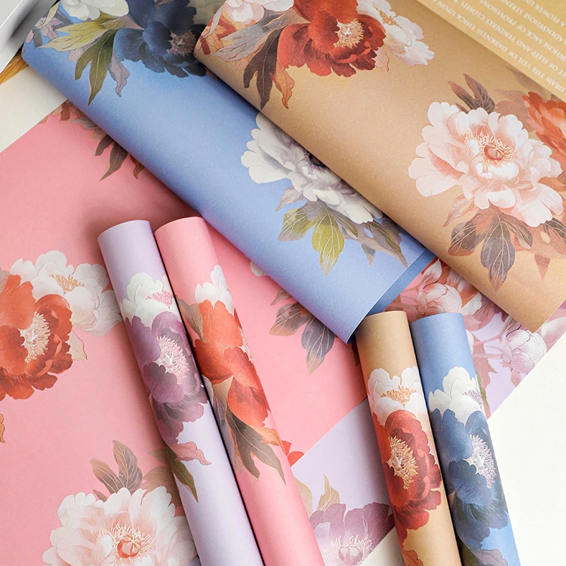 【绿萝】高颜值新款中式国风牡丹加厚包花纸鲜花花束包装纸花艺资材