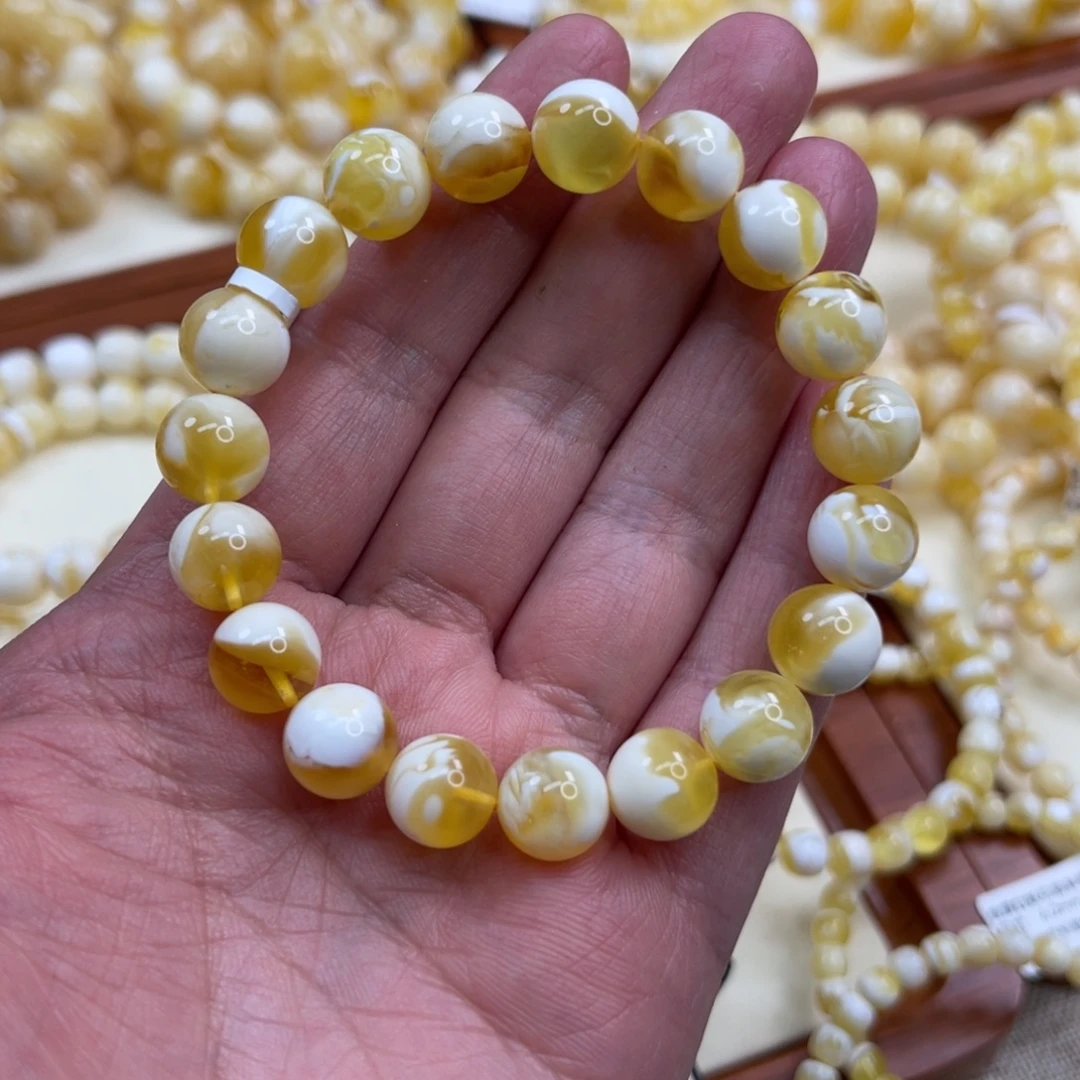 蜜蜡未镶嵌手链金瓷白妖溶洞手串