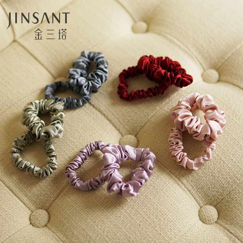 金三塔100%真丝发圈桑蚕丝法式复古简约大肠小中号发圈