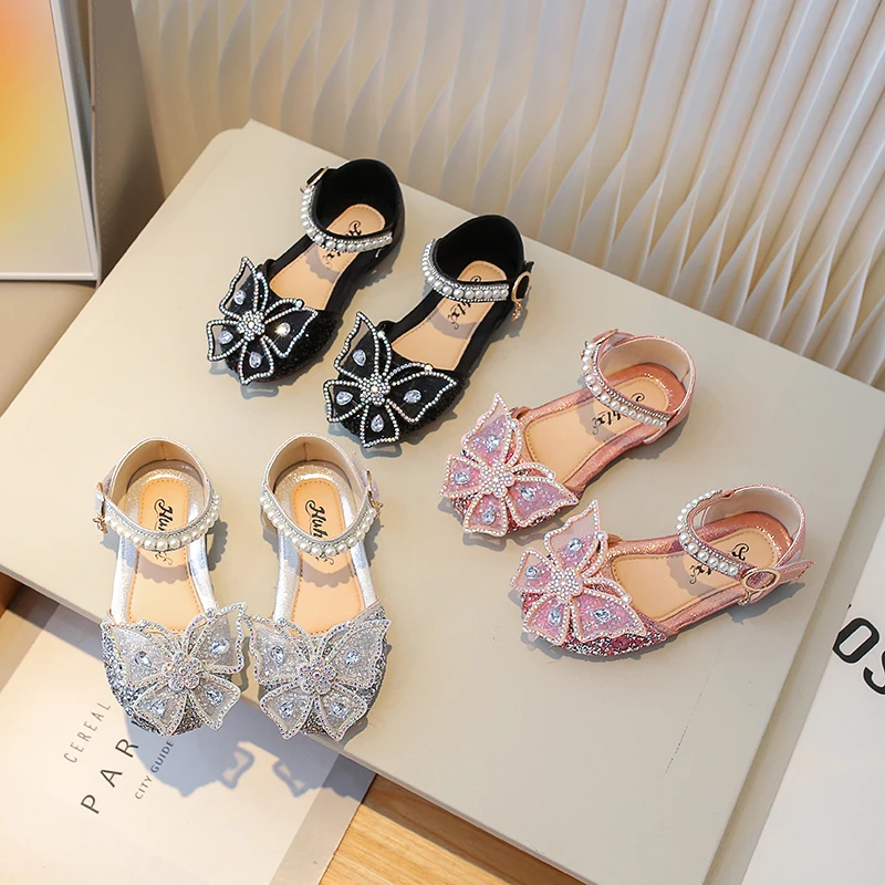 2025夏季新款儿童时尚水晶钻蝴蝶结凉鞋洋气百搭公主鞋 3217 PYQZ