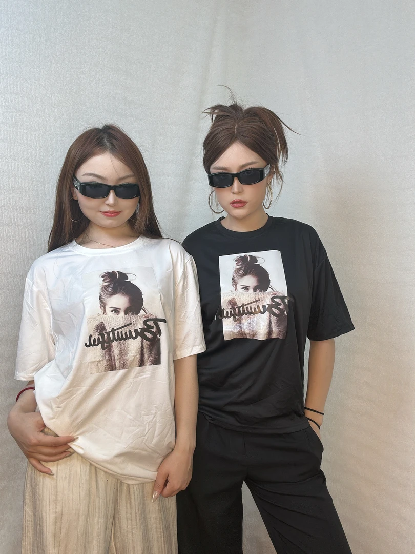 时尚潮牌100%纯棉短袖t恤女2025夏季百搭大码宽松版休闲减龄上衣