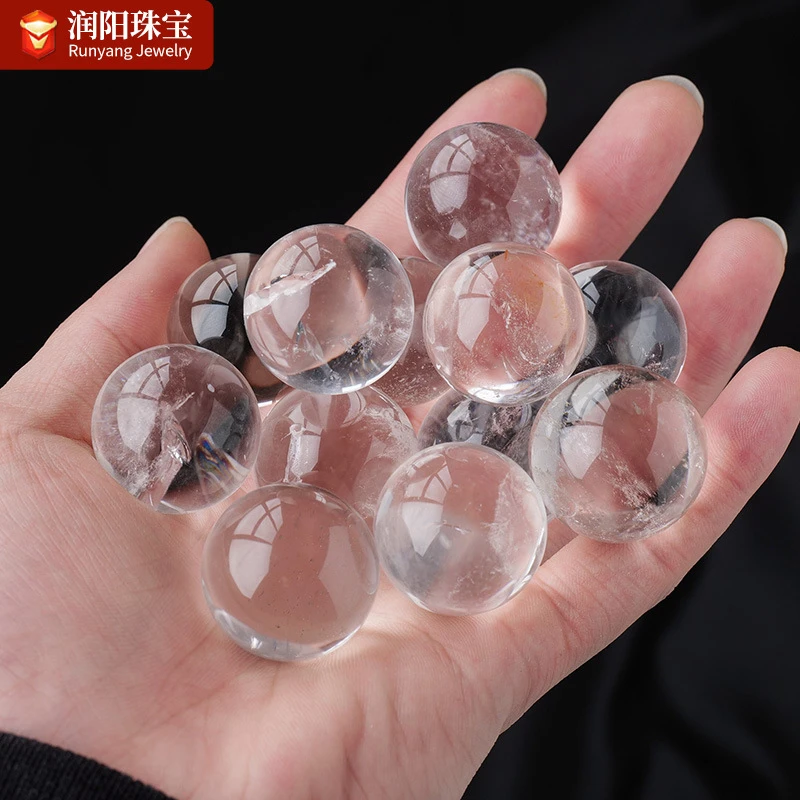 优质天然白水晶圆珠白水晶小球白水晶原石打磨七星阵水晶球摆件