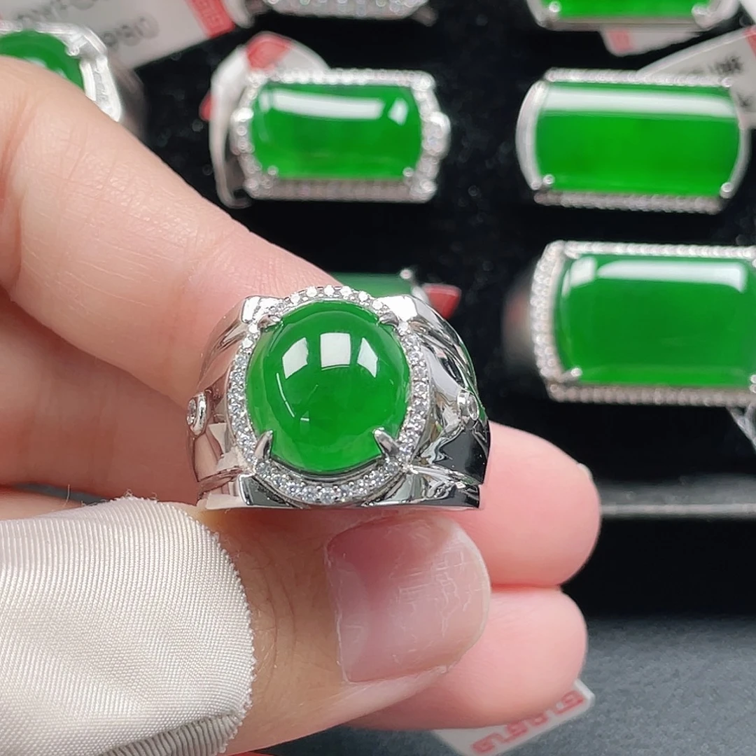 翡翠银S925镶嵌戒指天然A货翡翠没运费险3773